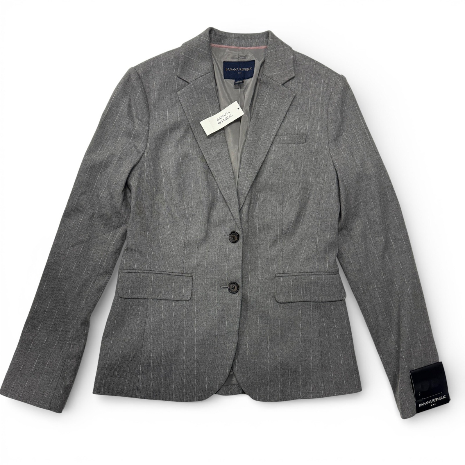 Banana Republic Womens Grey Pinstripe Two-Button Blazer Jacket Size 2 Nwt